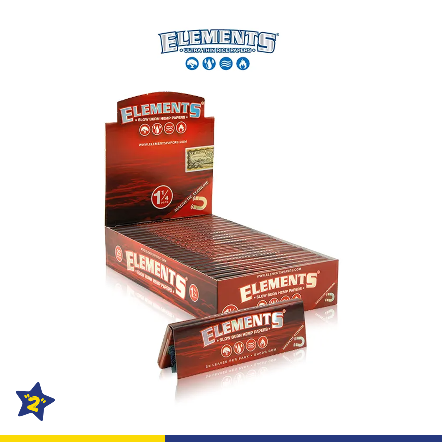 ELEMENTS RED HEMP 1¼ ROLLING PAPERS 50CT/25PK