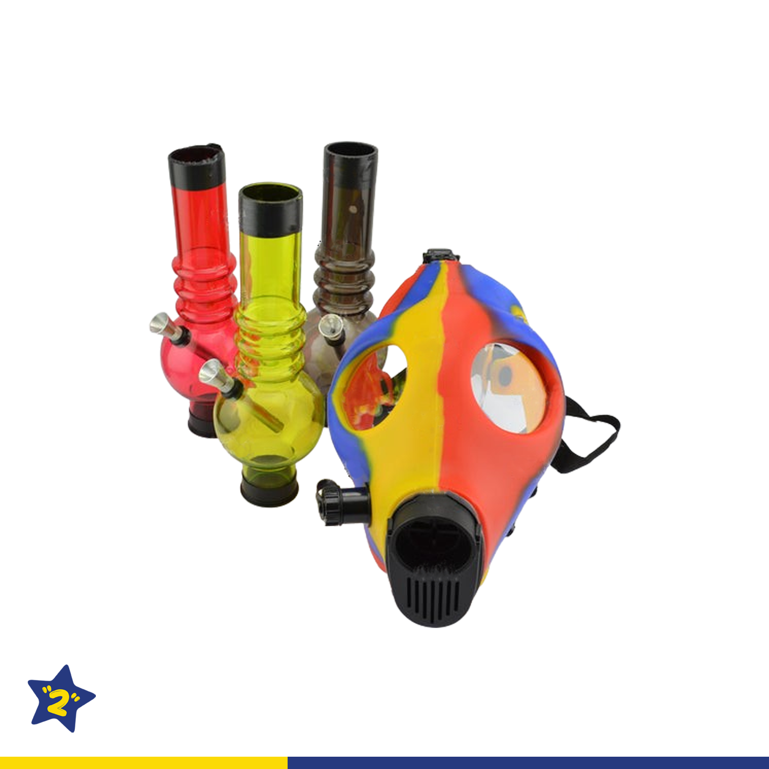 Blue, Red & Yellow Gas Mask With Acrylic Tube