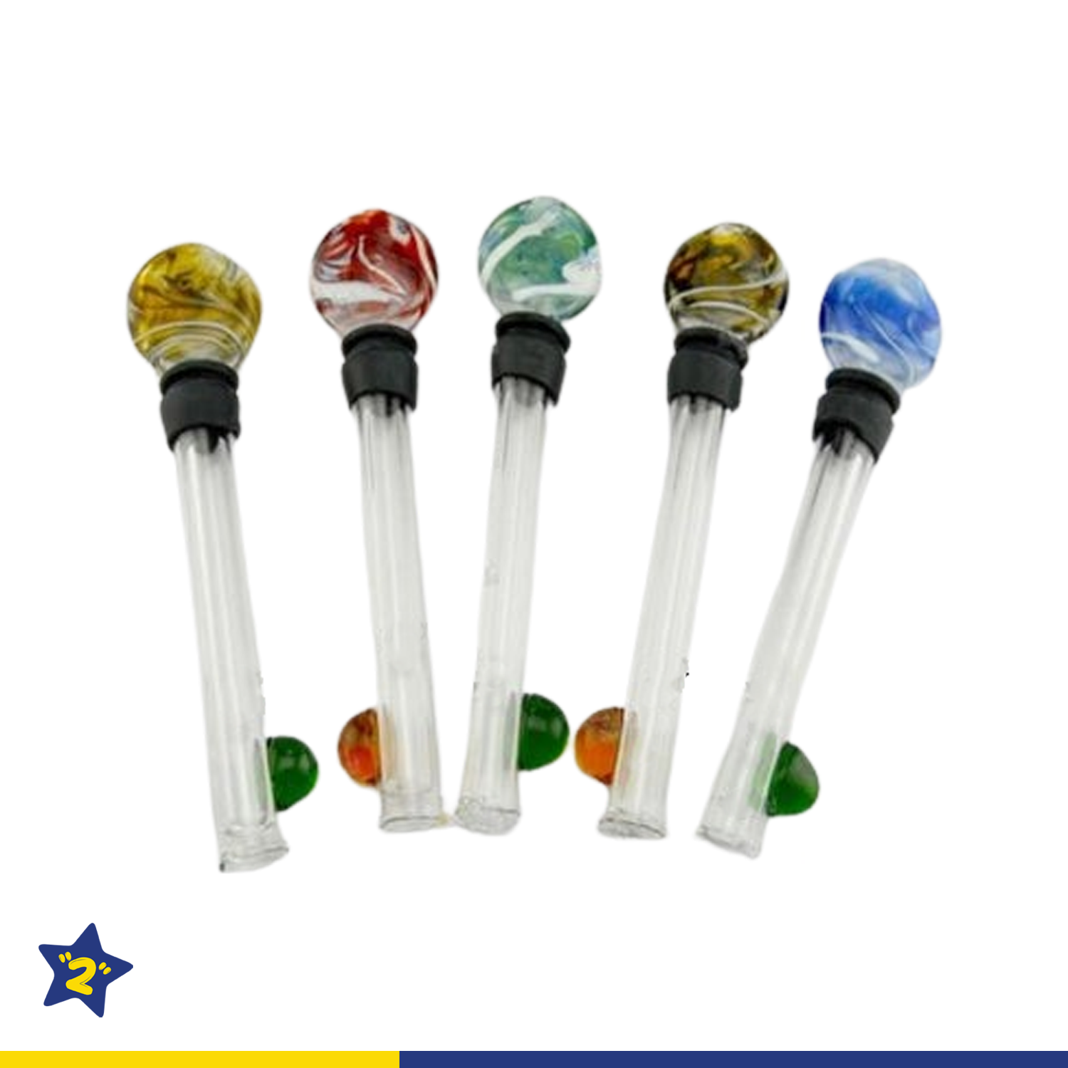 4" Color Head Push Glass Blunt (5 Pack)