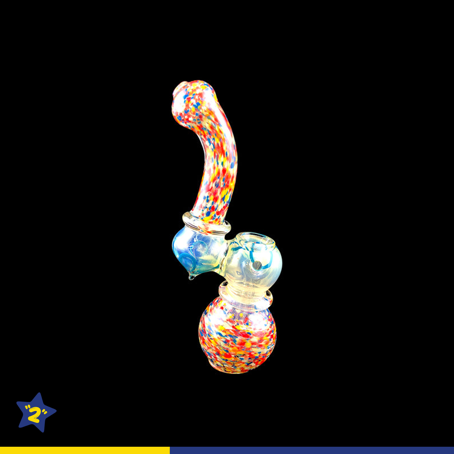 7" Fritted & Gold Fumed Double Ring Bubbler