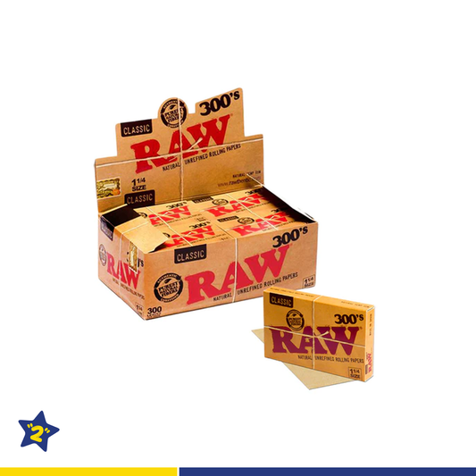 Raw Classic 300's 1 1/4" Rolling Paper - 20 Packs/Display