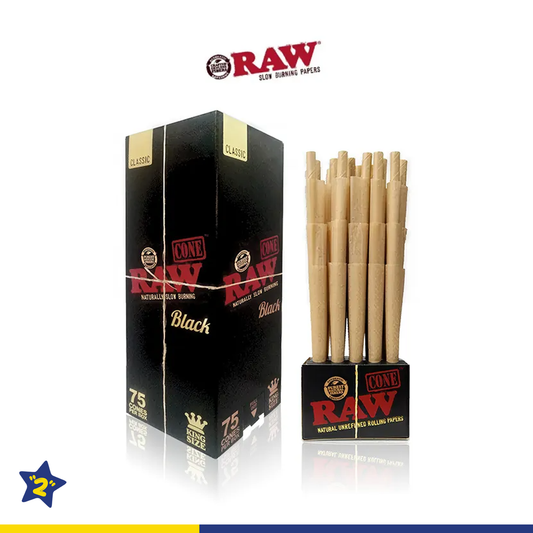 RAW BLACK CLASSIC PRE-ROLLED CONES 75CT/BOX