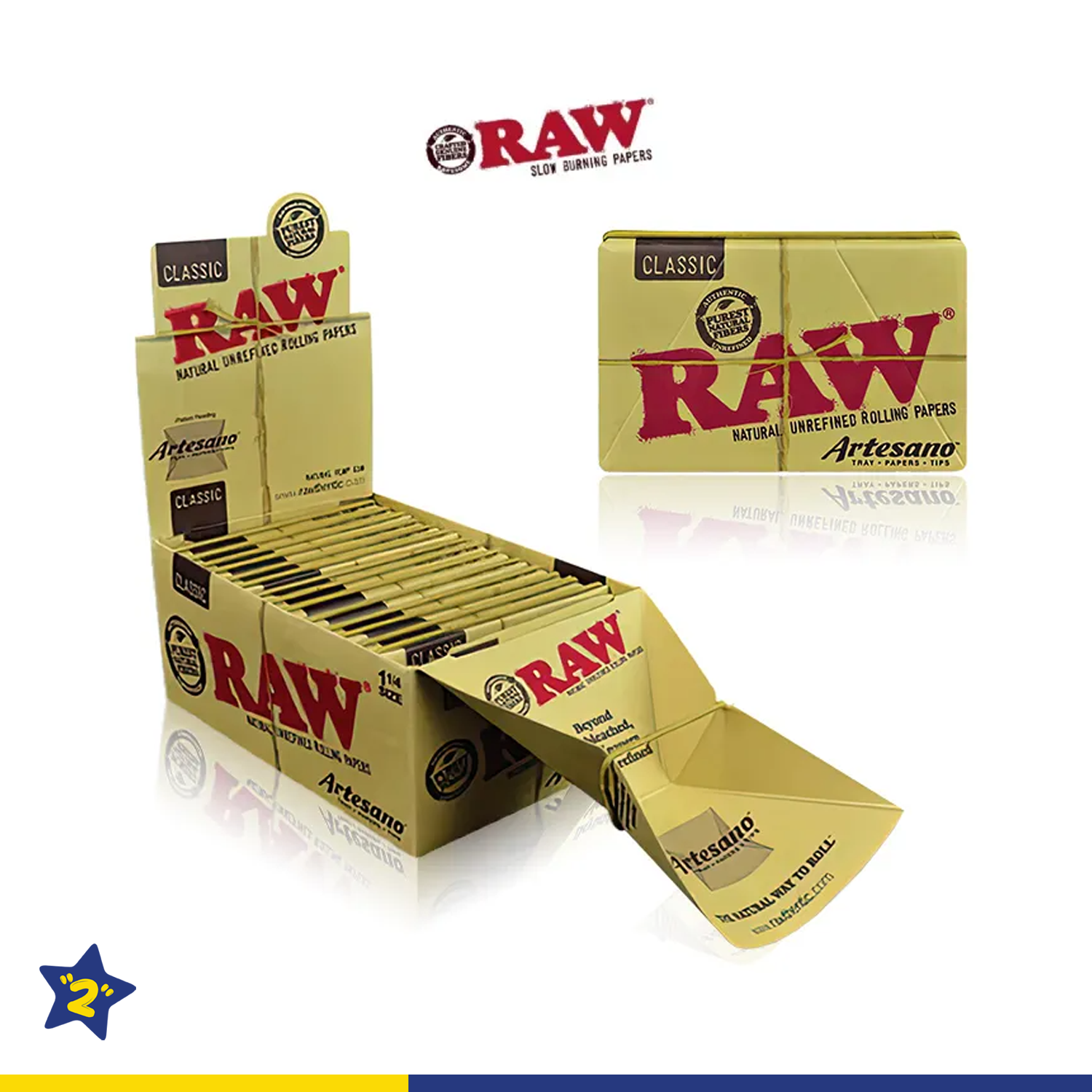 RAW CLASSIC ARTESANO 1 ¼ PAPERS + TIPS + TRAY - 15PK