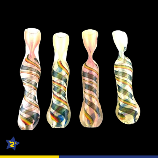 3.5" Rasta & Dichro Spiral Flat Mouth Glass Chillum