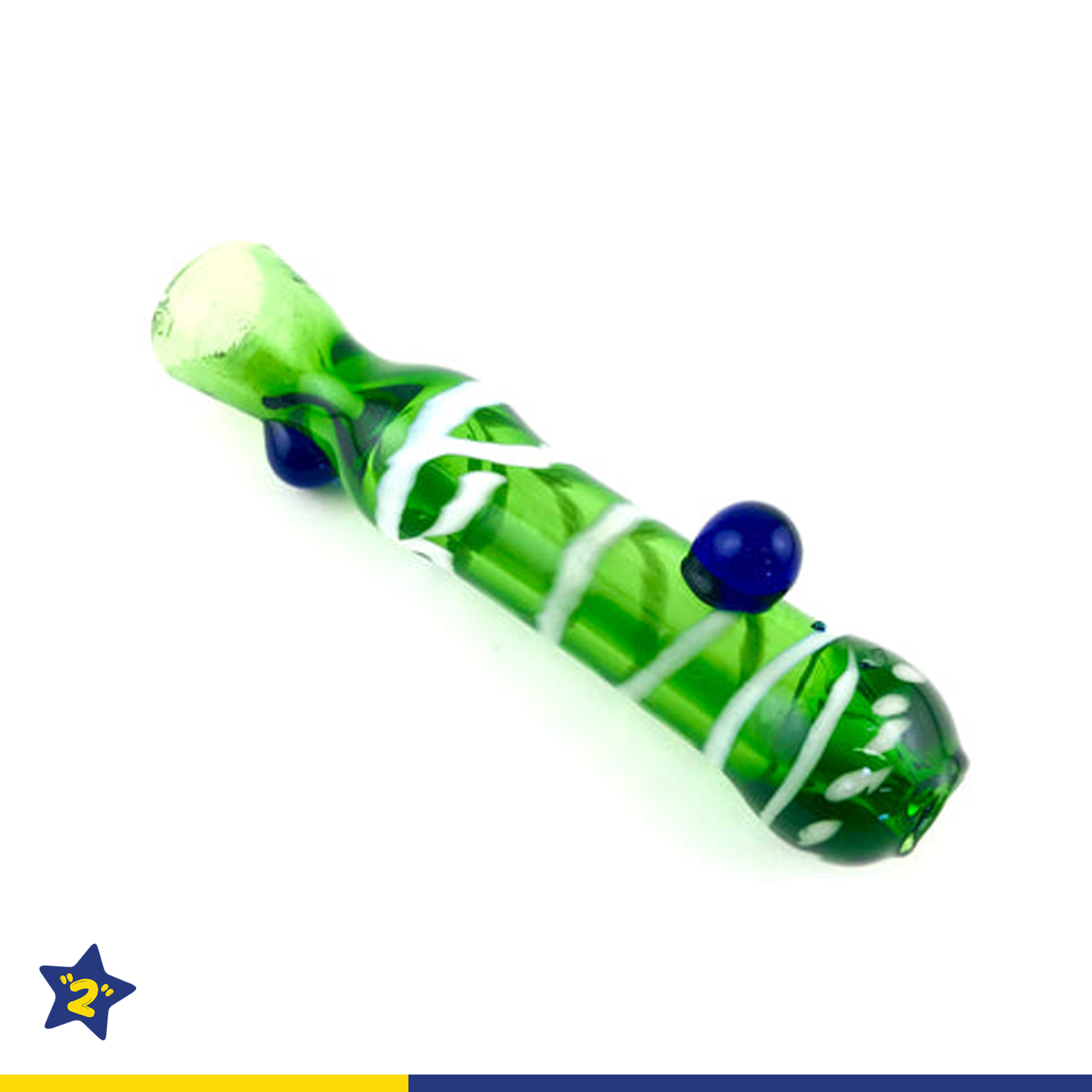 3.5" Green Tube Blue Bead Glass Chillum