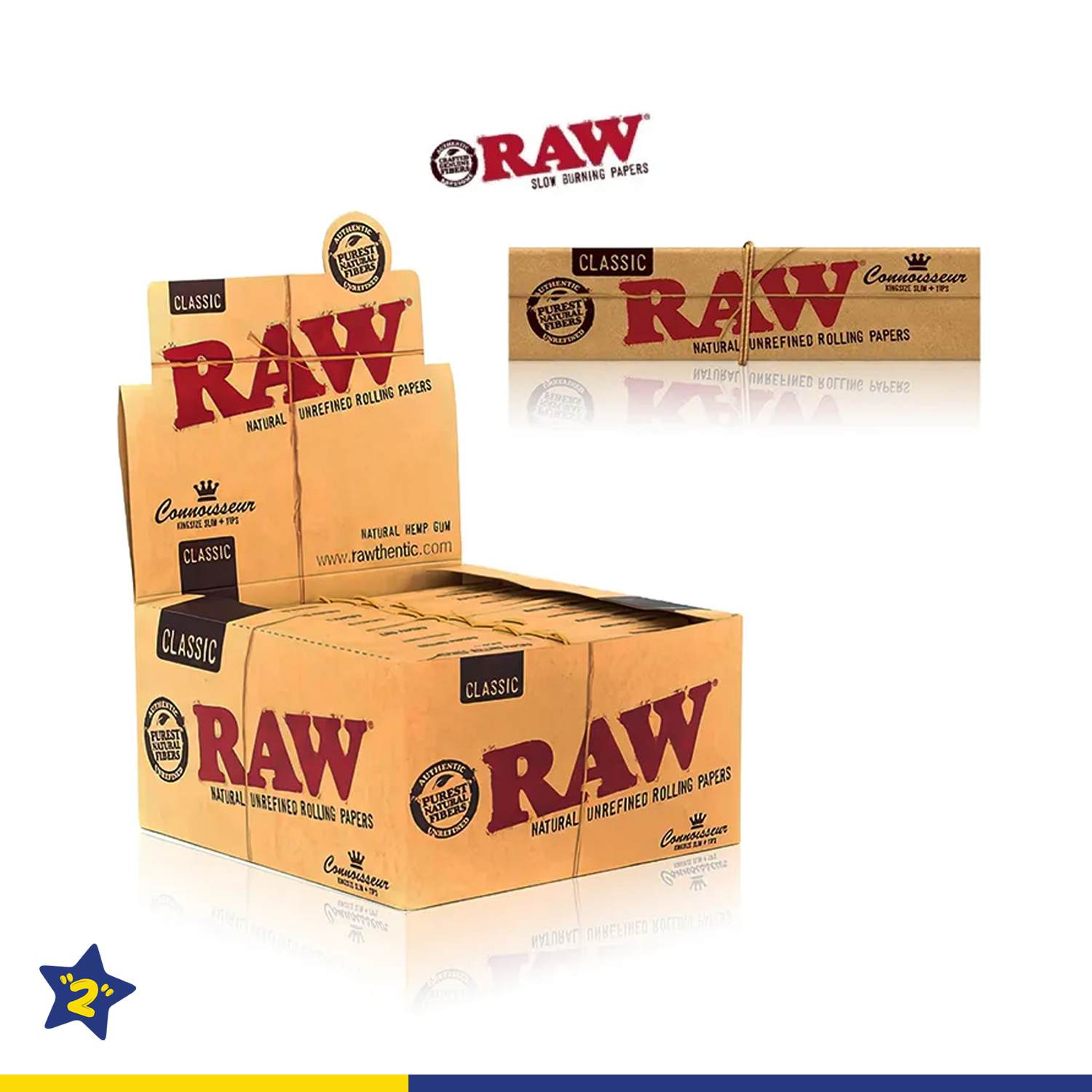 RAW CLASSIC CONNOISSEUR KING SIZE SLIM PAPERS + TIPS 32CT/24PK
